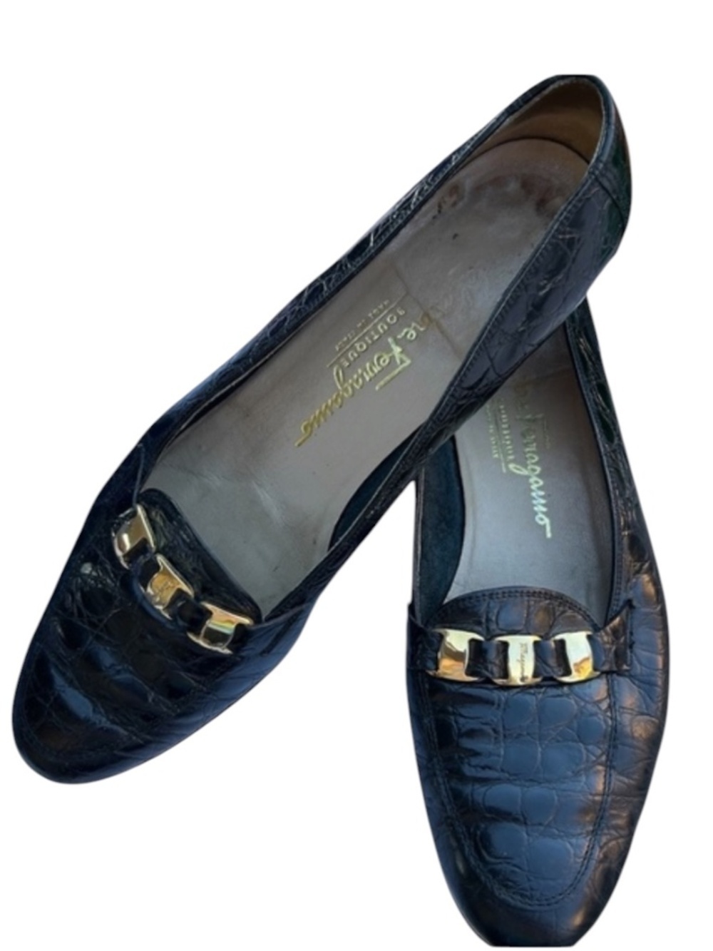 Vintage Salvatore Ferragamo Brown Women's Croc Loafers Size 8-1/2
